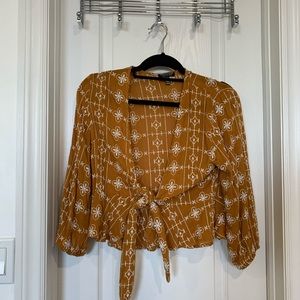 Mustard Flowy tie Blouse